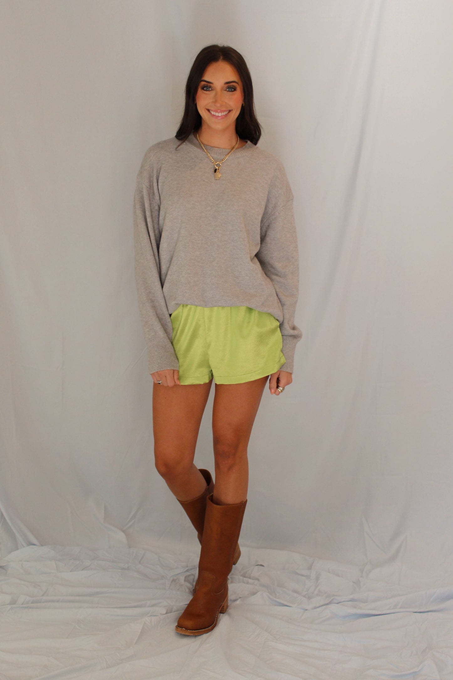 Claire Silky Shorts -- Lime